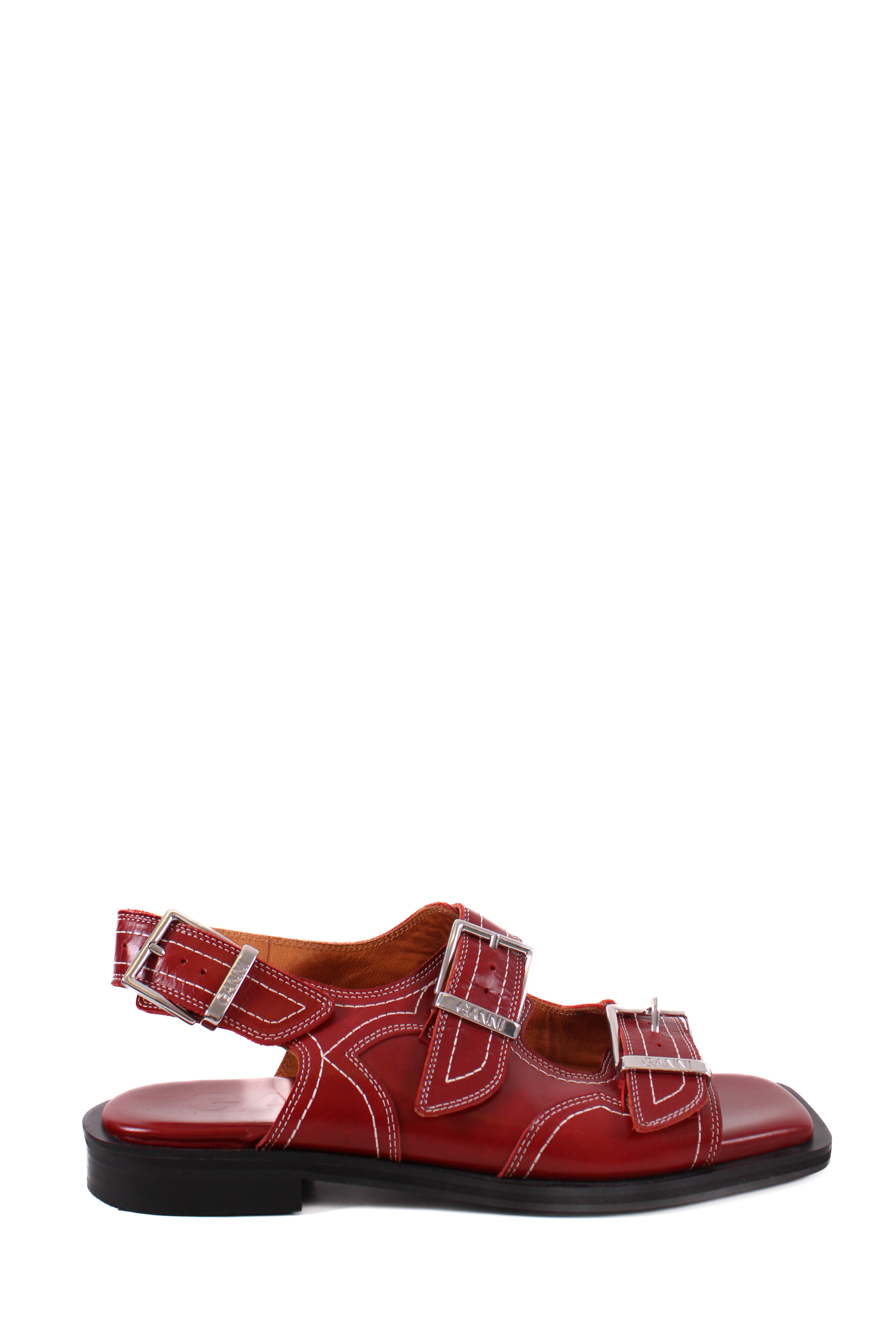 Ganni Western Buckle Sandals Red 41