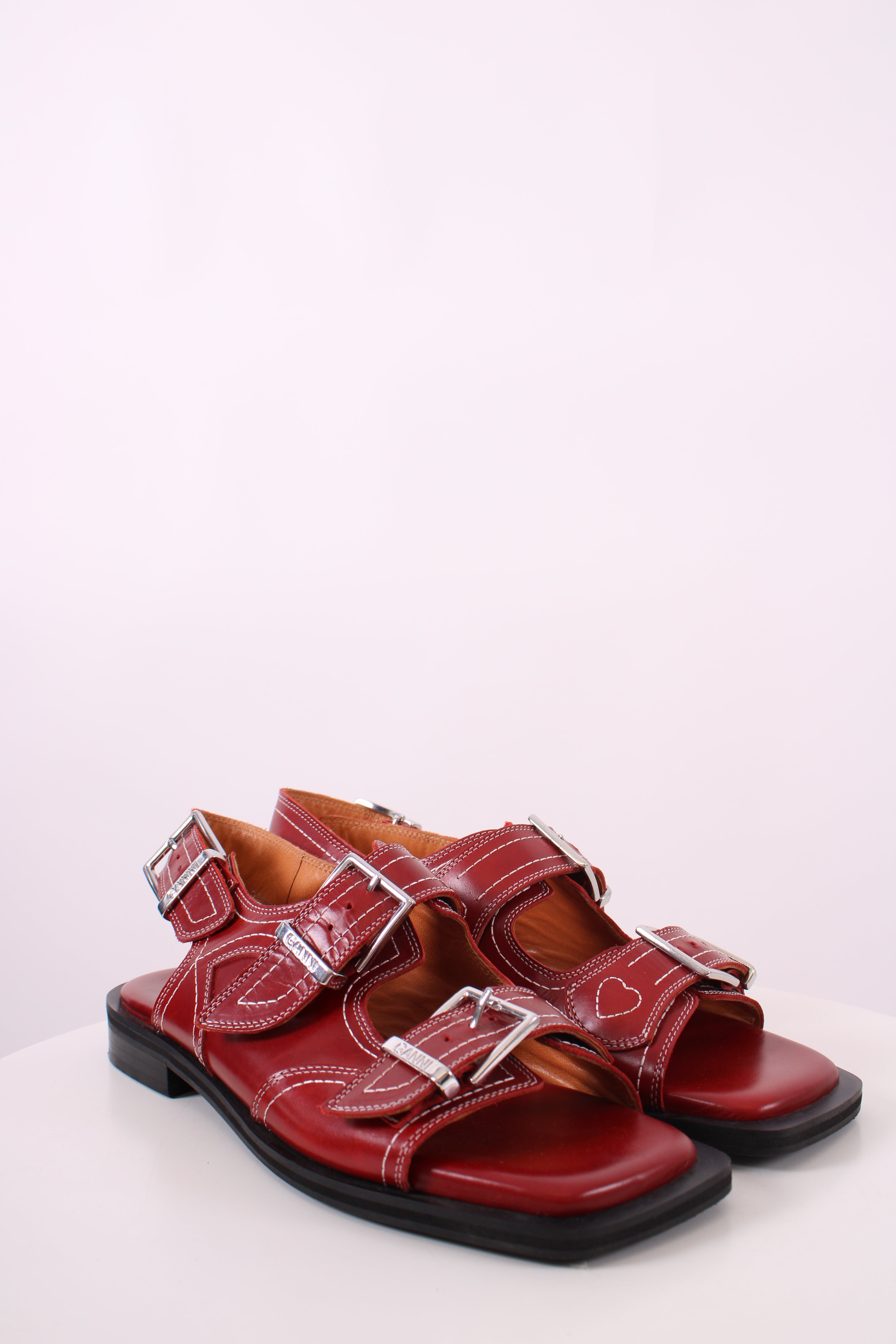 Ganni Western Buckle Sandals Red 41