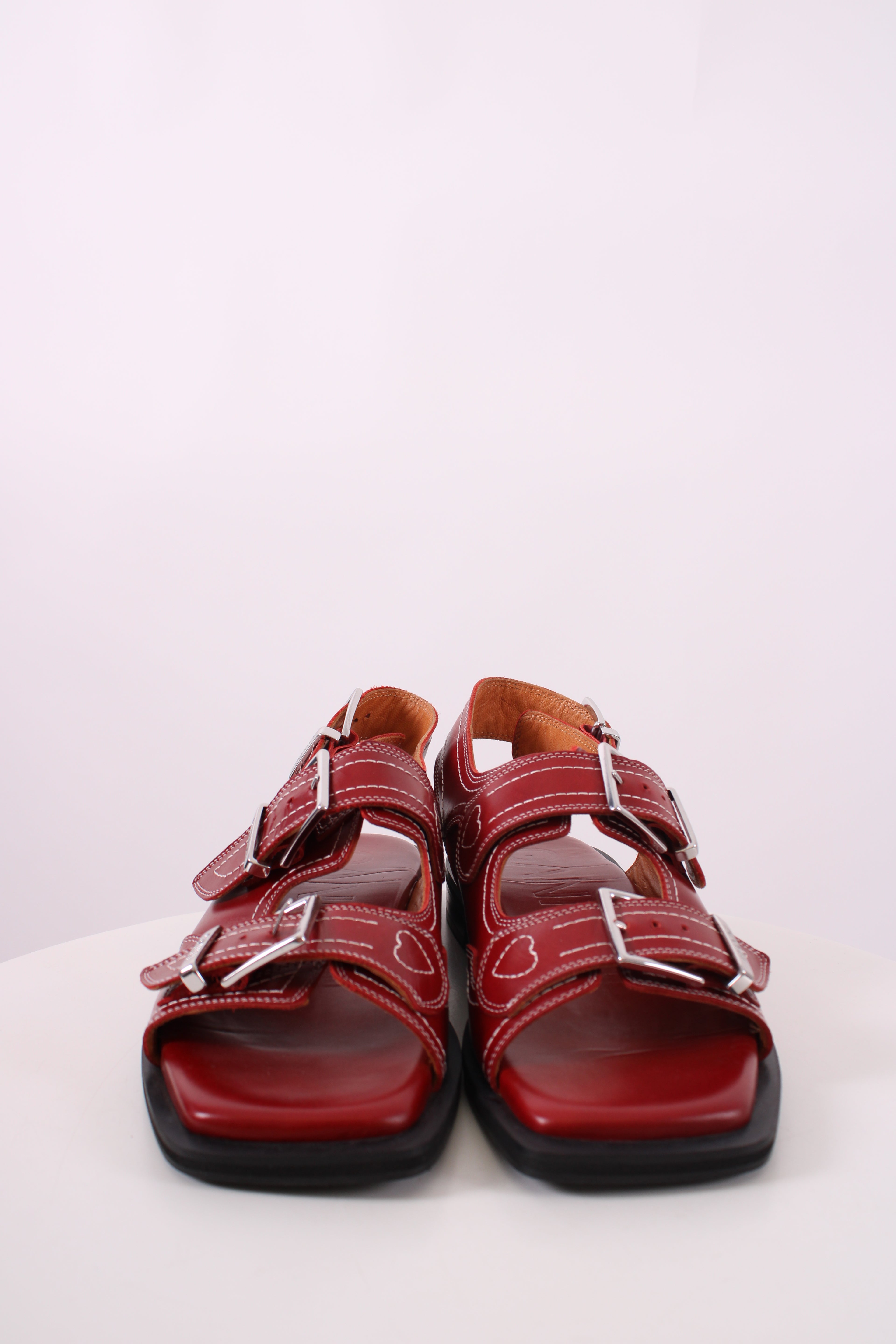 Ganni Western Buckle Sandals Red 41