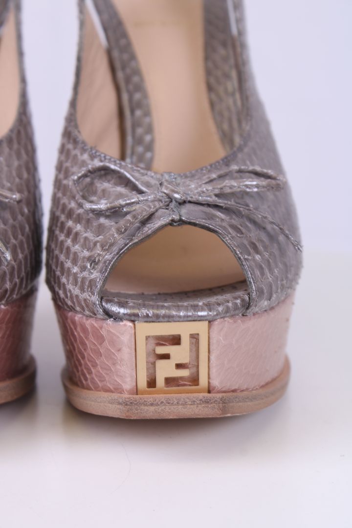 Fendi Snake Skin Heels Silver 39