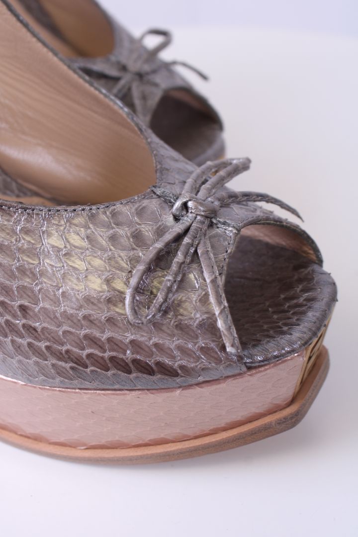 Fendi Snake Skin Heels Silver 39