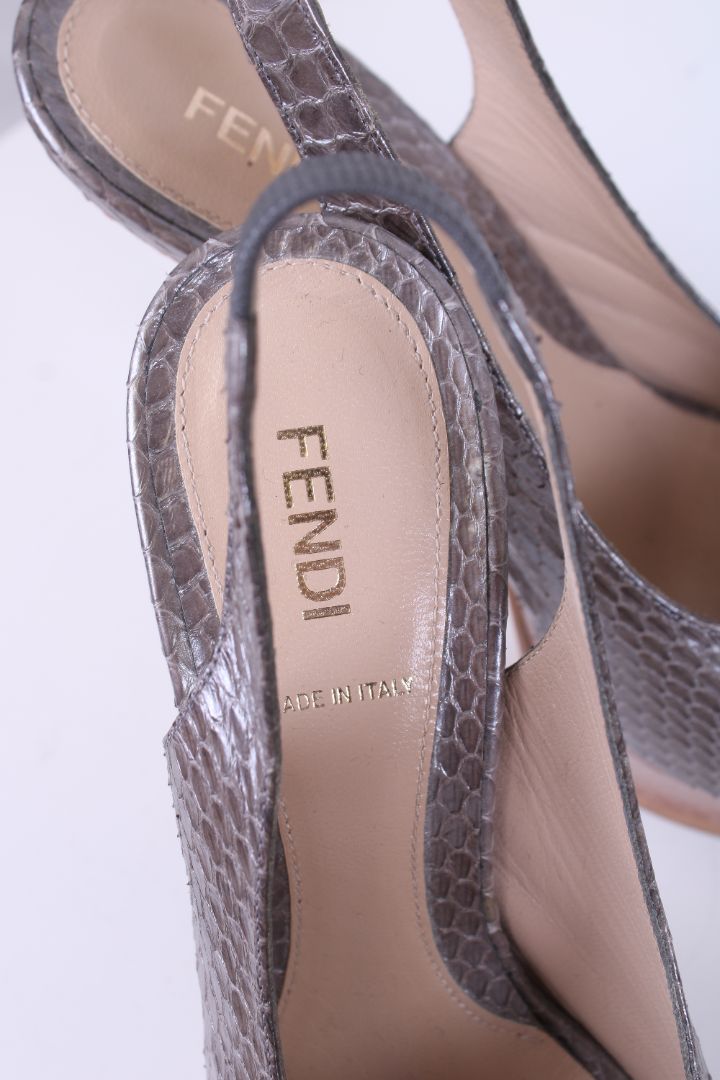Fendi Snake Skin Heels Silver 39