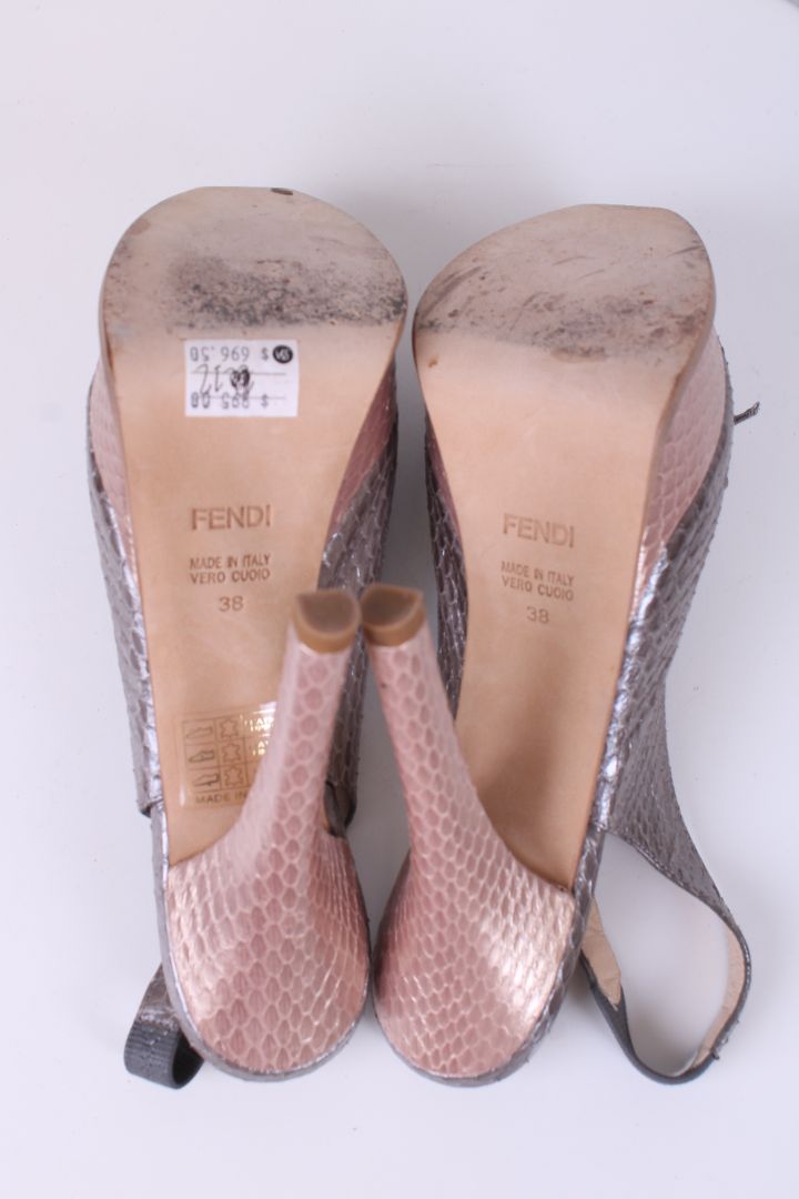 Fendi Snake Skin Heels Silver 39