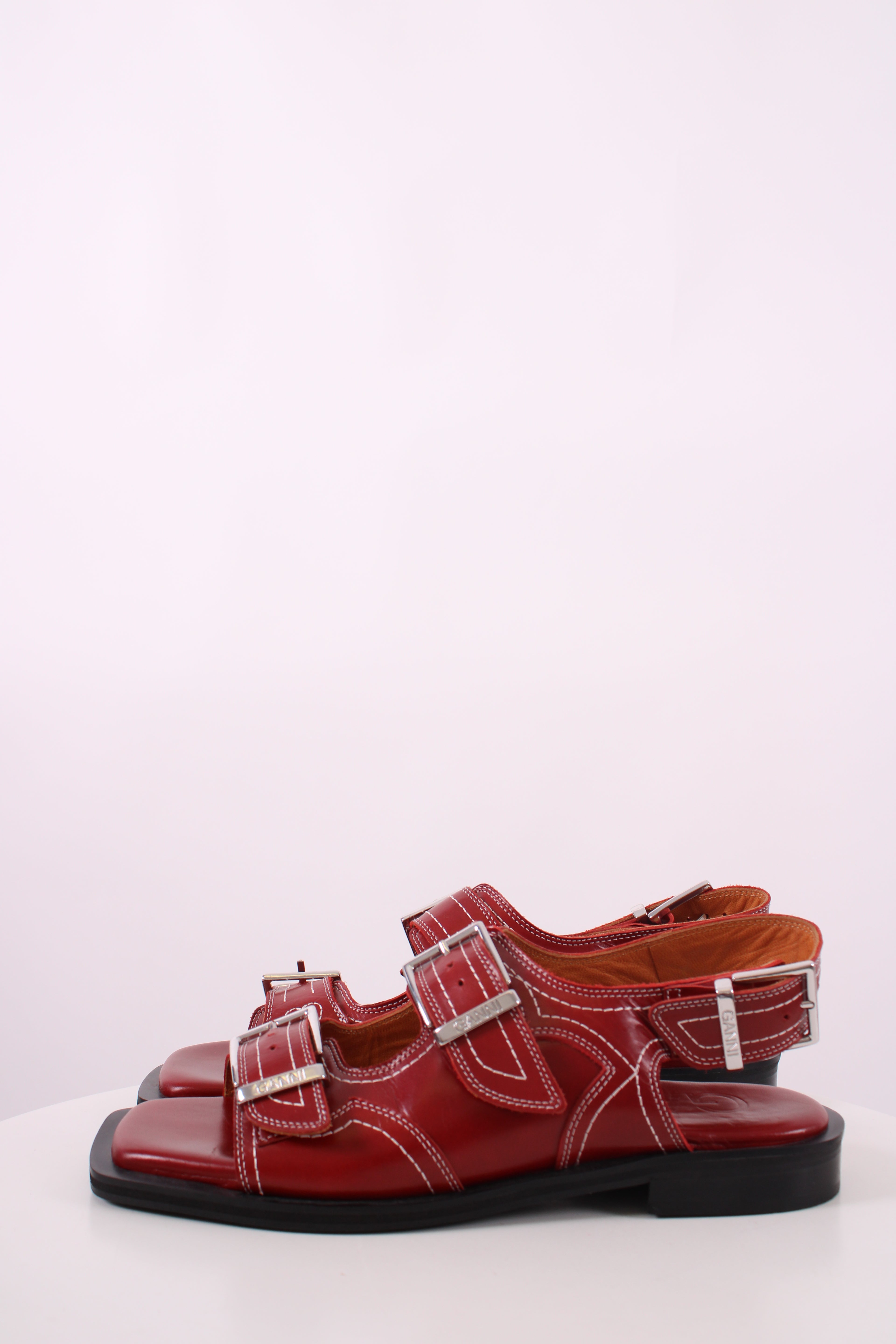 Ganni Western Buckle Sandals Red 41