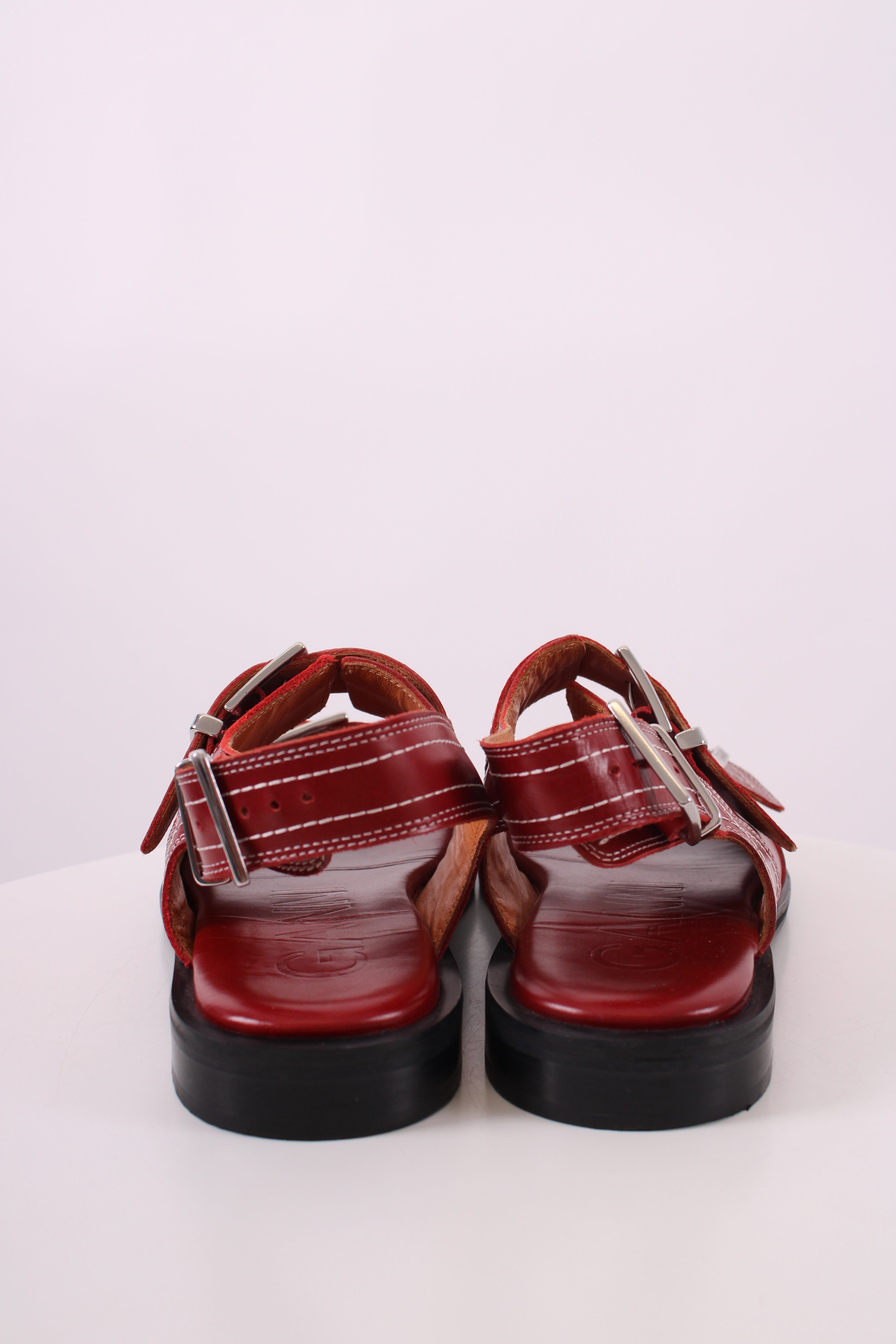 Ganni Western Buckle Sandals Red 41
