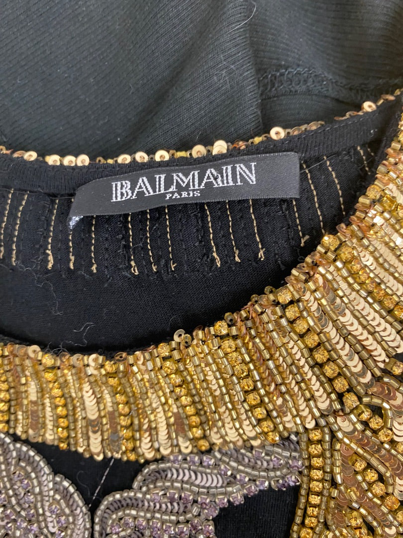 Balmain S/S Embellished Top Black/ Gold 8