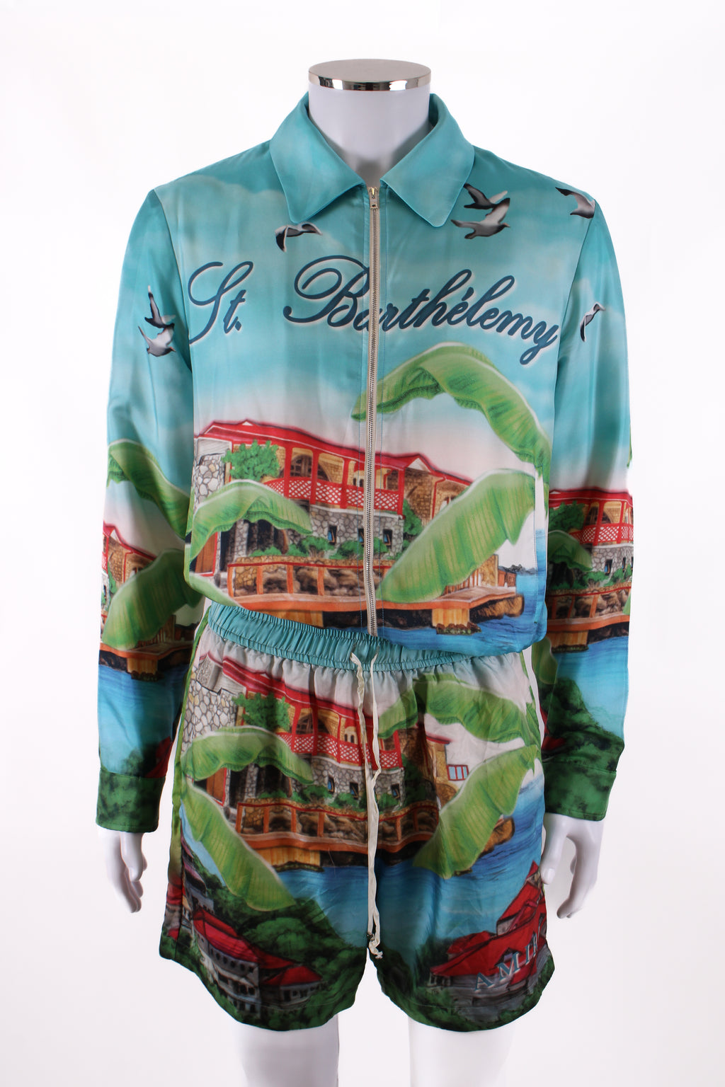 Amiri Eden Rock Silk Jacket & Short Co-ord Blue L