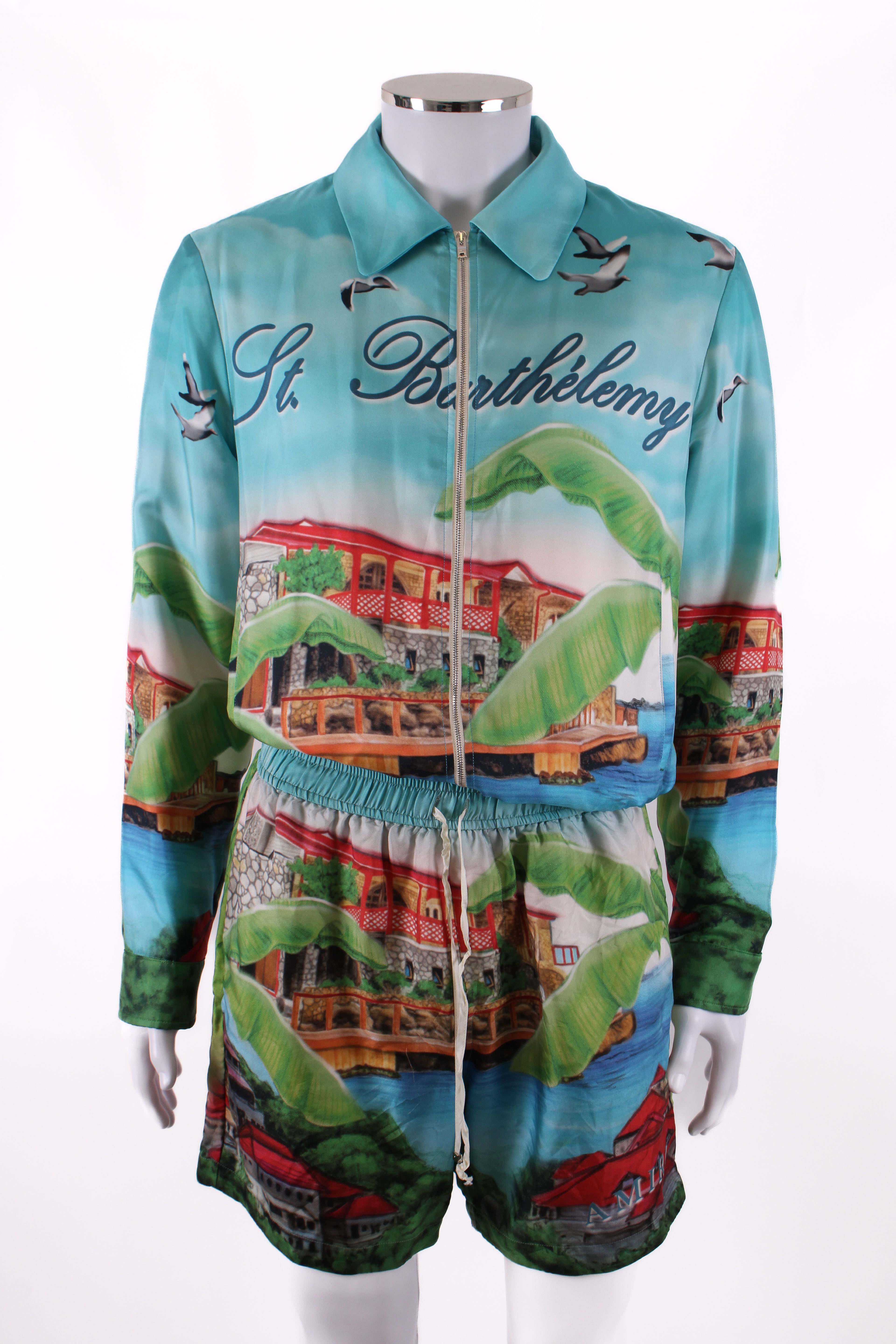 Amiri Eden Rock Silk Jacket & Short Co-ord Blue L
