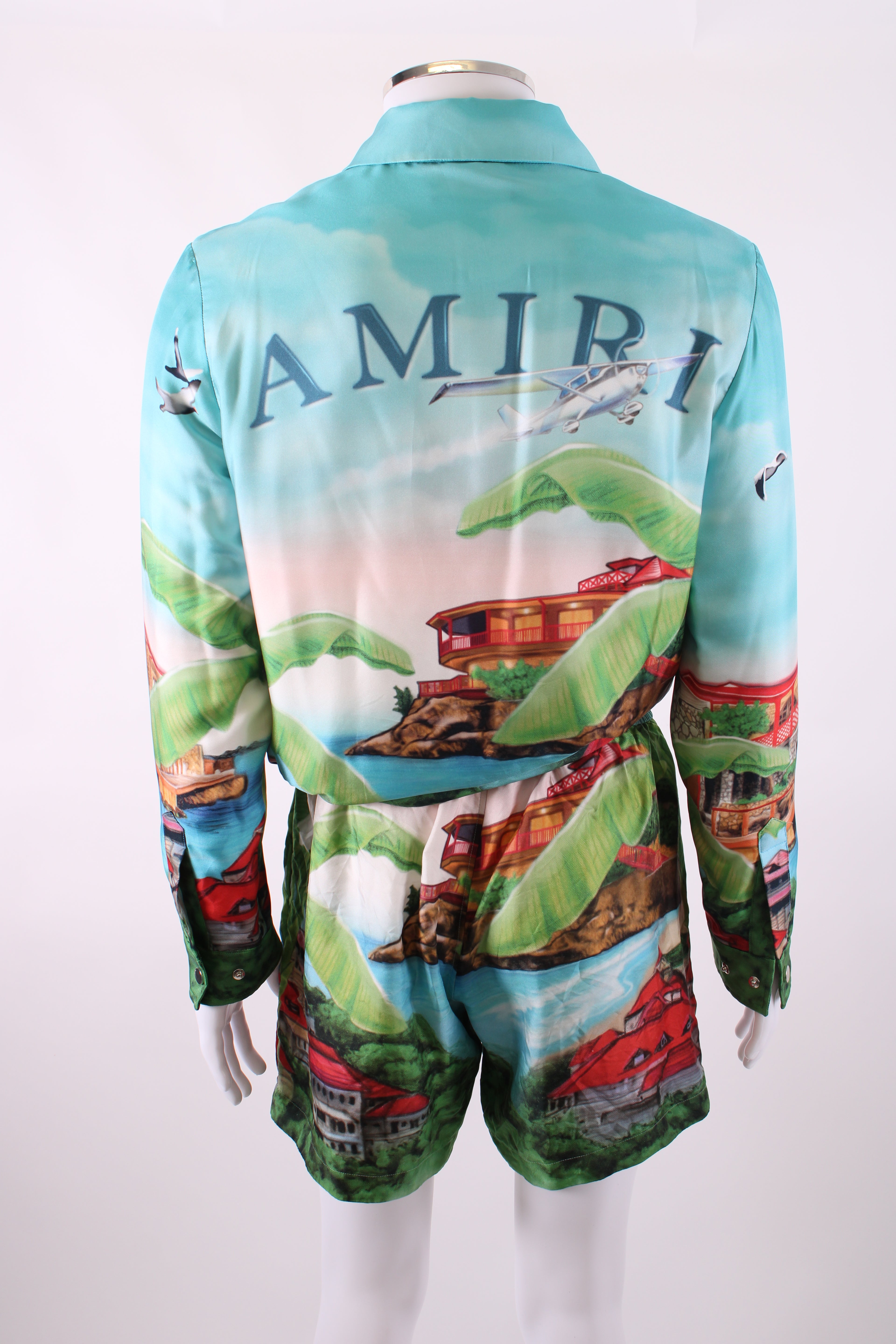 Amiri Eden Rock Silk Jacket & Short Co-ord Blue L