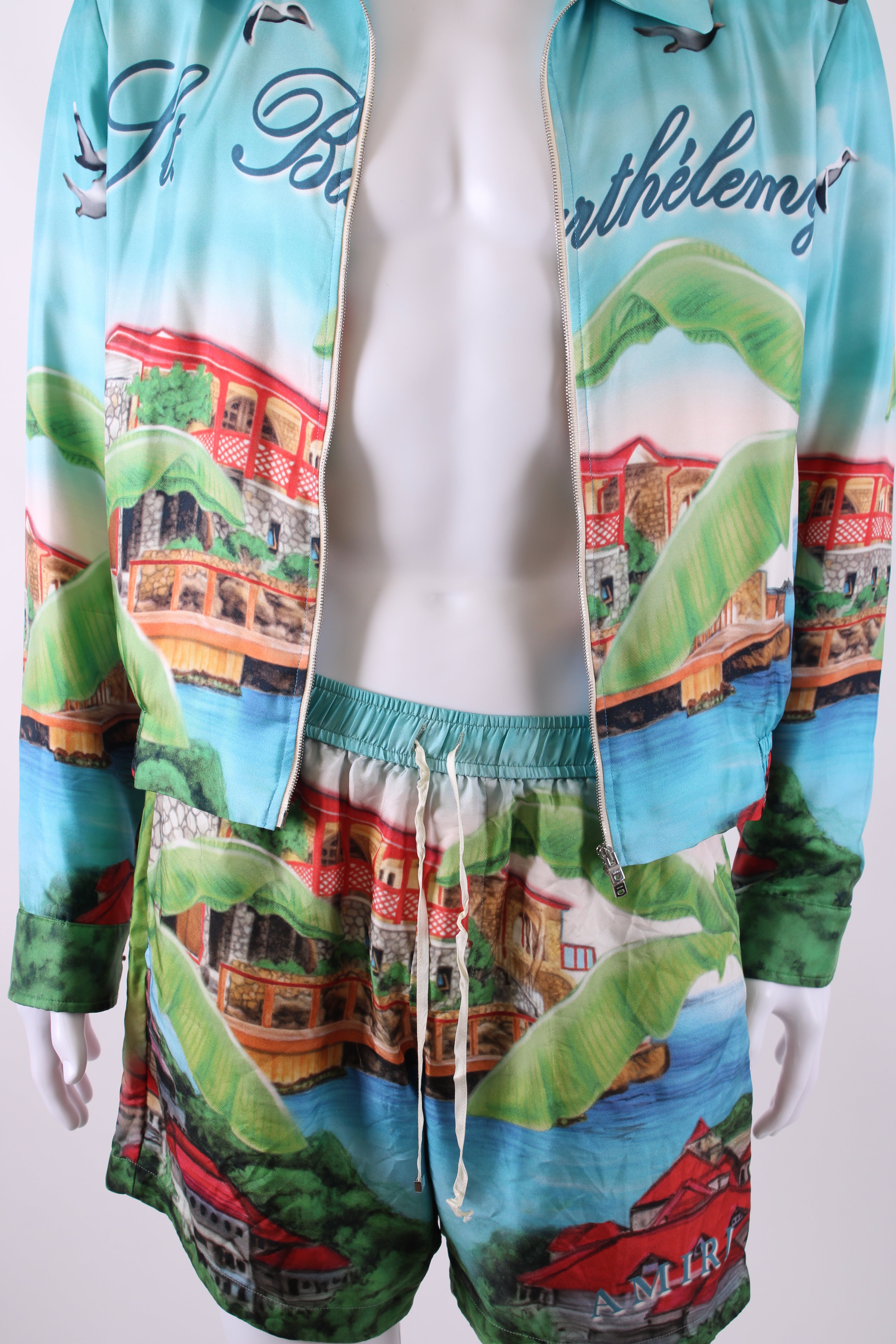 Amiri Eden Rock Silk Jacket & Short Co-ord Blue L