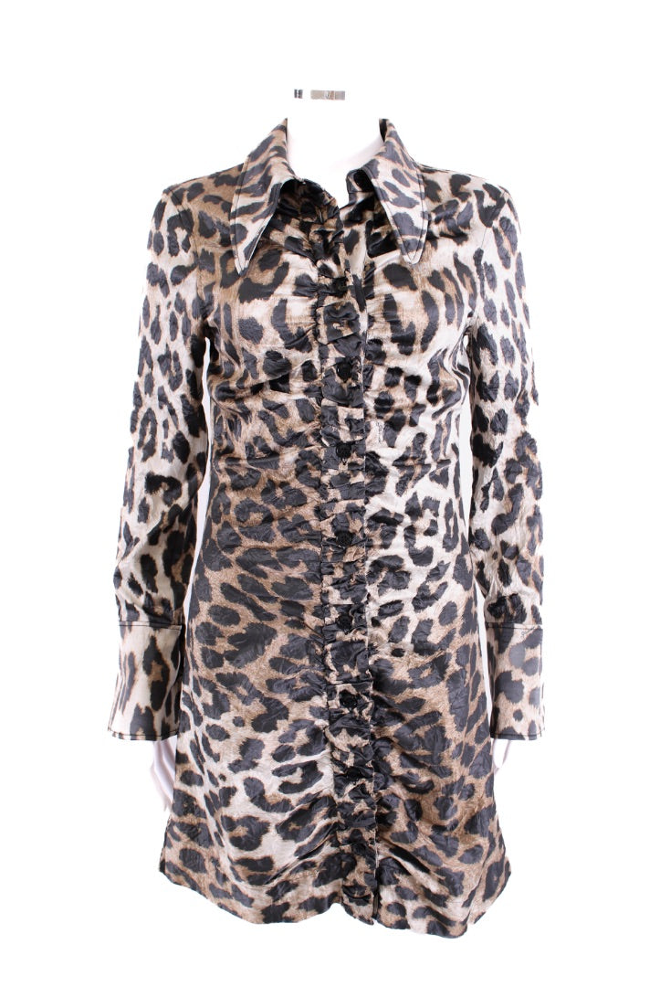 Ganni L/S Ruched Dress Leopard Print 8