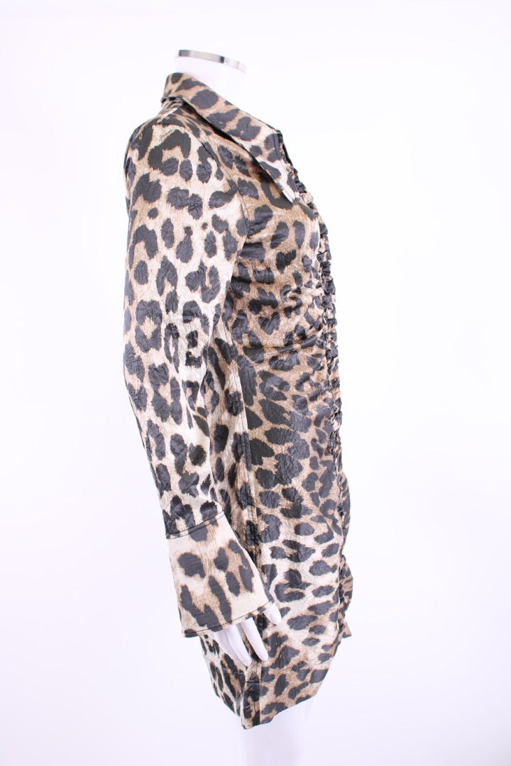 Ganni L/S Ruched Dress Leopard Print 8