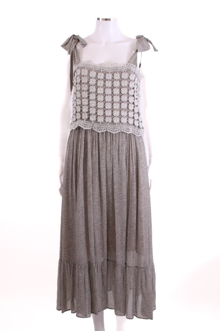 Alba Conde S/S Layered Dot Print Dress Grey/ Cream 10