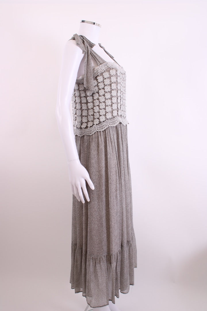 Alba Conde S/S Layered Dot Print Dress Grey/ Cream 10