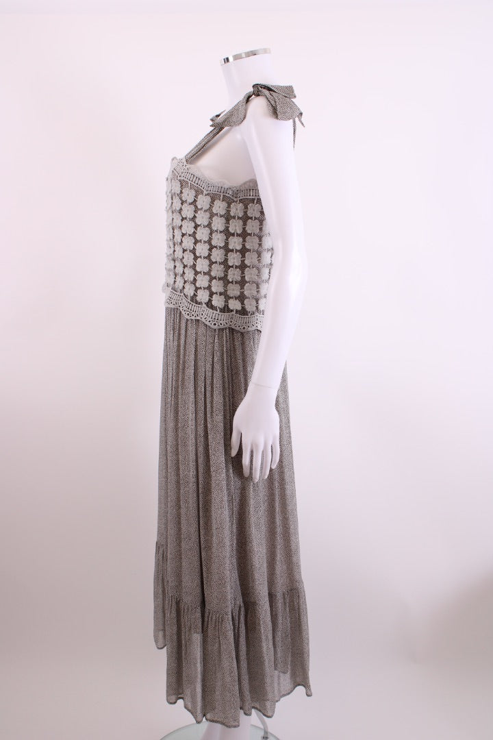 Alba Conde S/S Layered Dot Print Dress Grey/ Cream 10