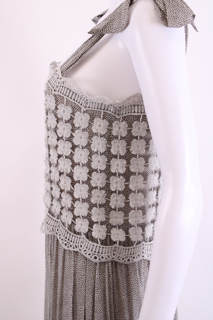 Alba Conde S/S Layered Dot Print Dress Grey/ Cream 10