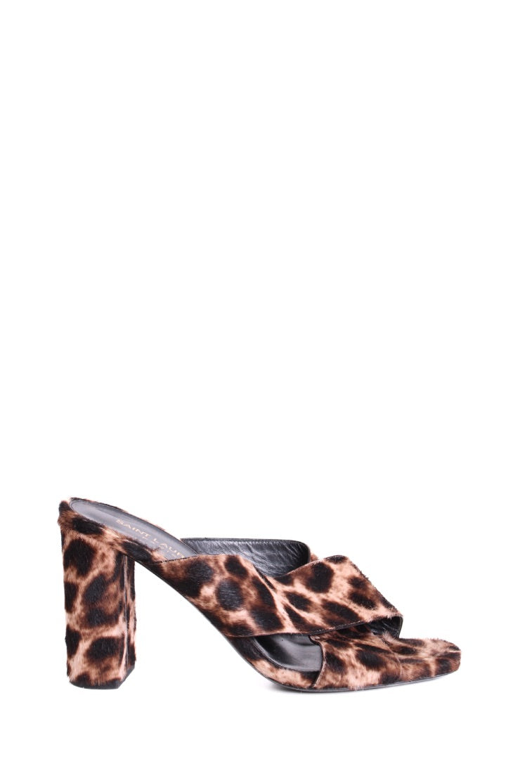 Saint Laurent Lou Lou Skin Mule Heels Leopard Print 37