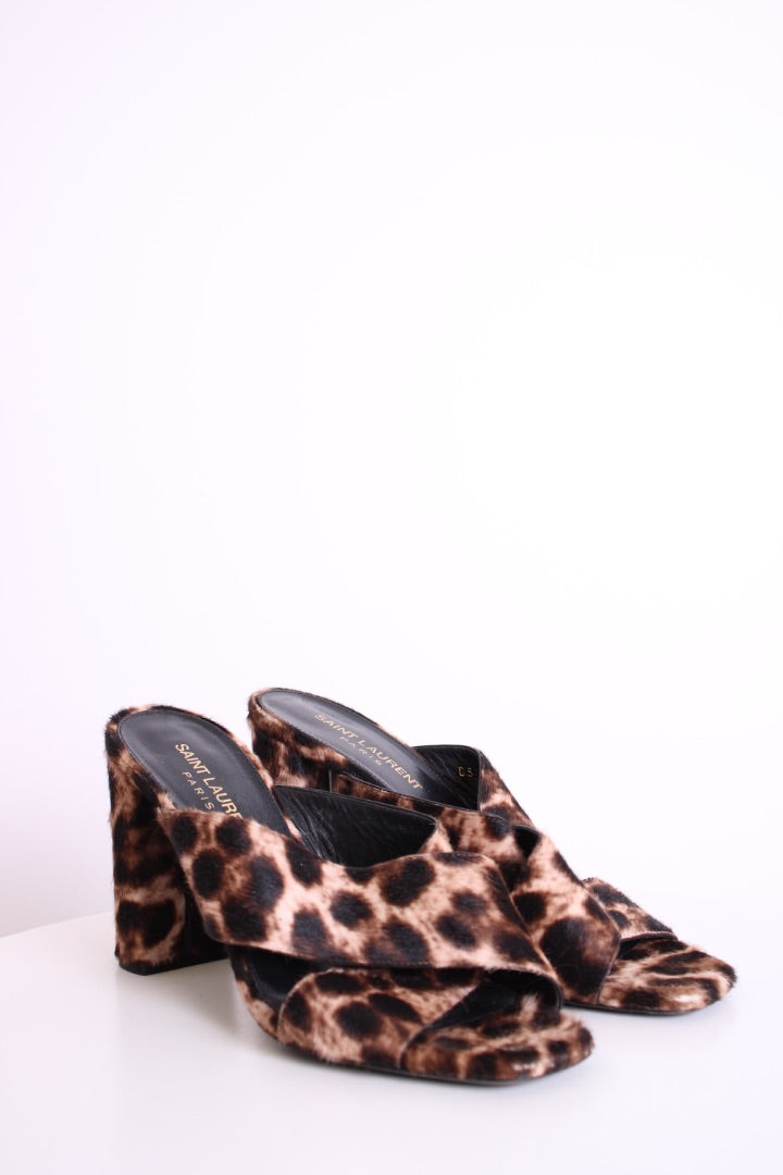 Saint Laurent Lou Lou Skin Mule Heels Leopard Print 37