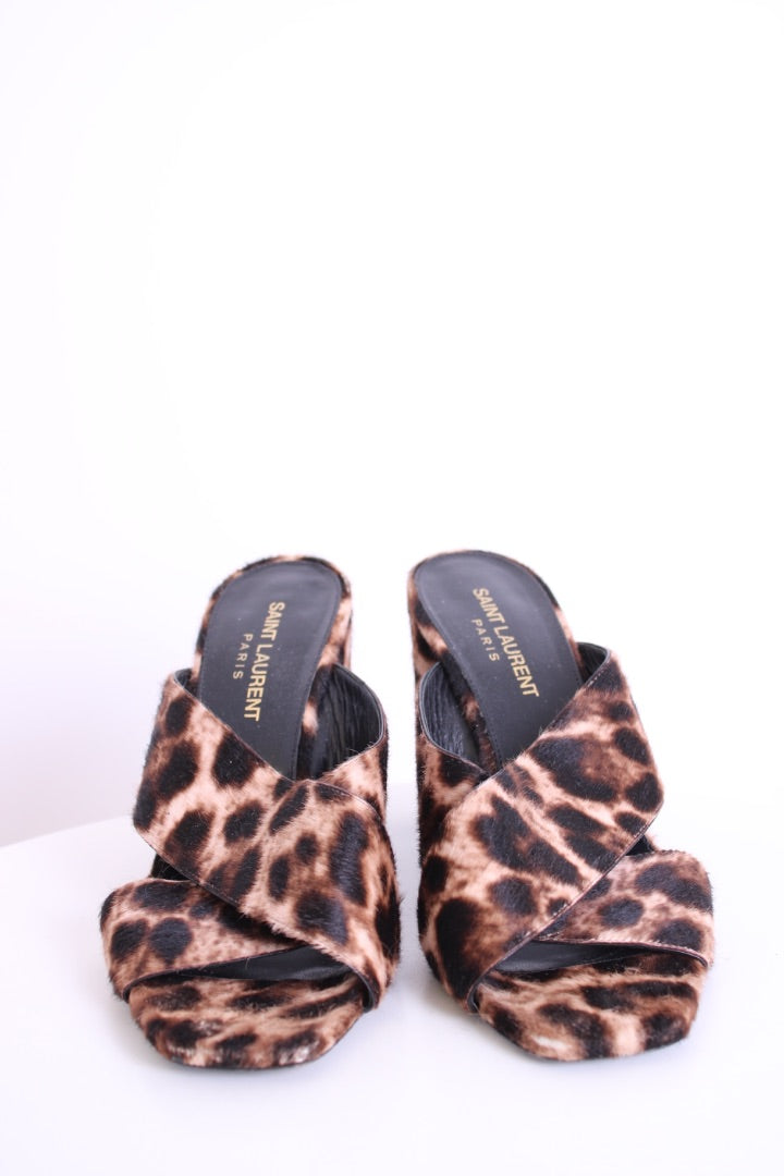 Saint Laurent Lou Lou Skin Mule Heels Leopard Print 37