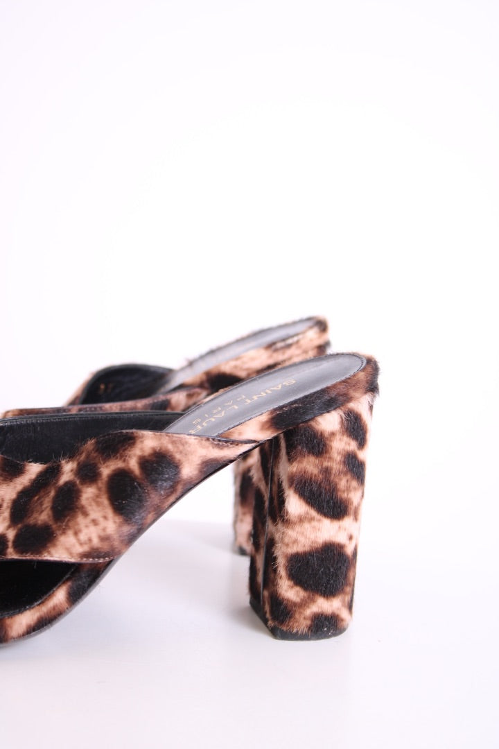 Saint Laurent Lou Lou Skin Mule Heels Leopard Print 37