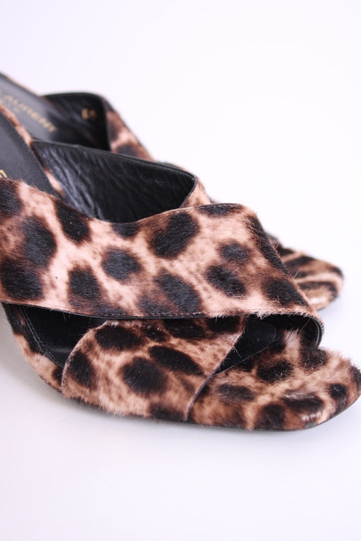 Saint Laurent Lou Lou Skin Mule Heels Leopard Print 37
