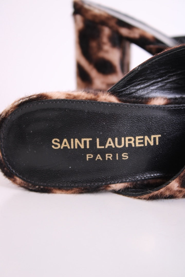 Saint Laurent Lou Lou Skin Mule Heels Leopard Print 37