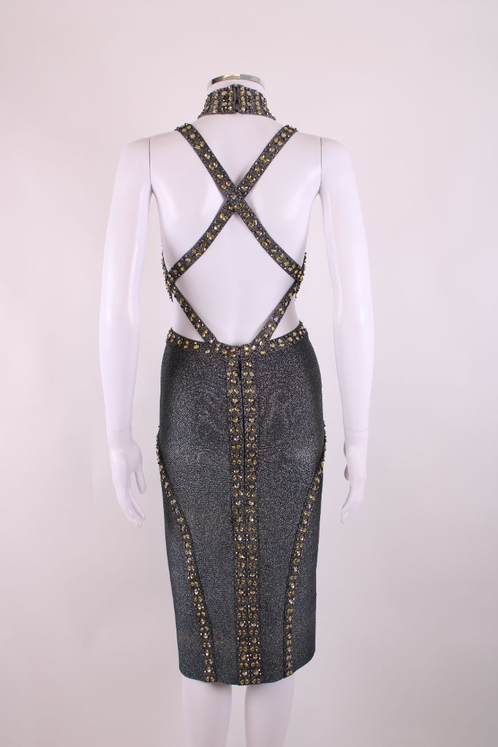 Herve Leger S/S Crystal Bandage Dress Silver S