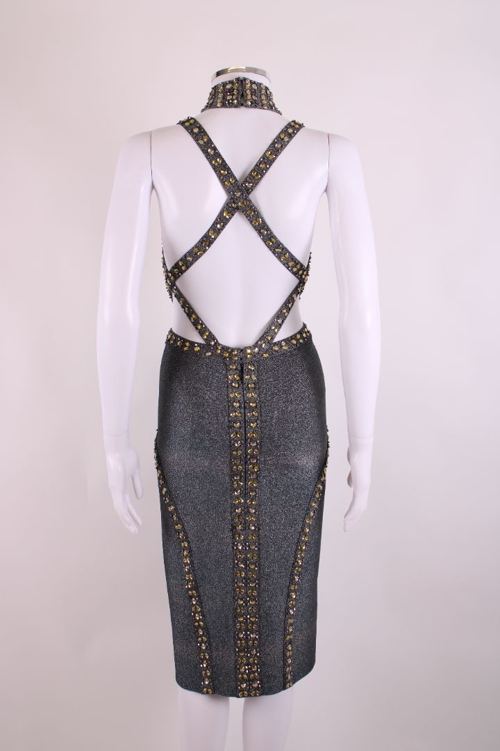 Herve Leger S/S Crystal Bandage Dress Silver S