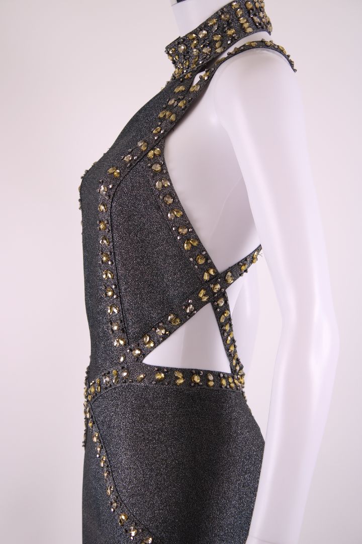 Herve Leger S/S Crystal Bandage Dress Silver S