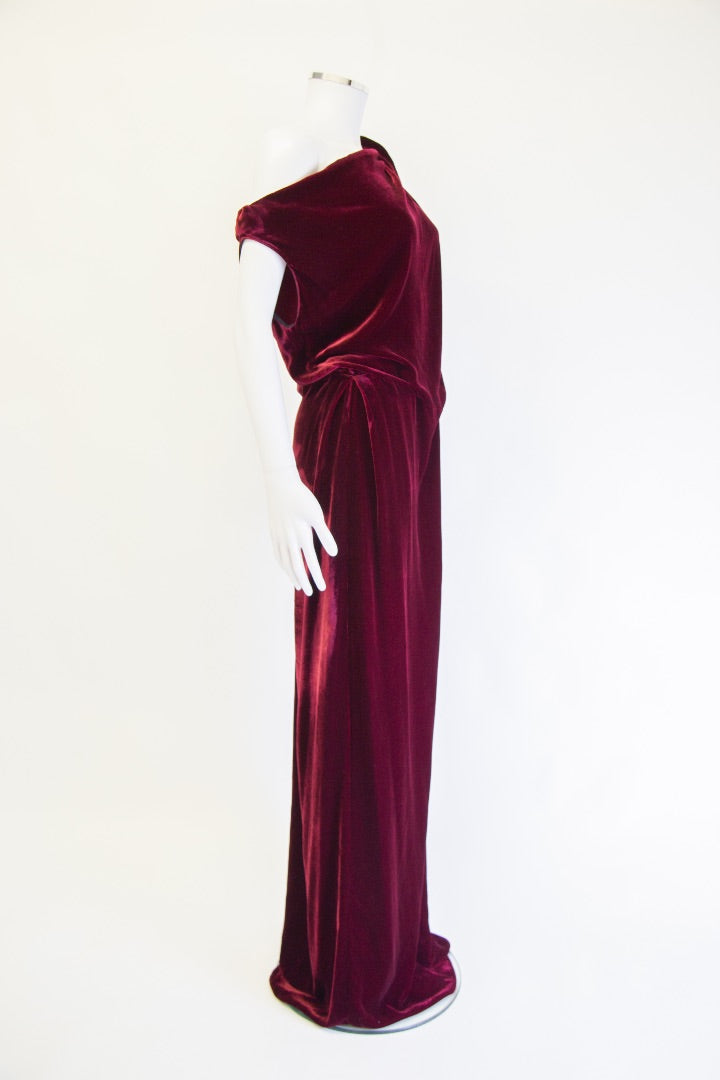 Roland Mouret S/S Velvet Evening Dress Burgundy 10
