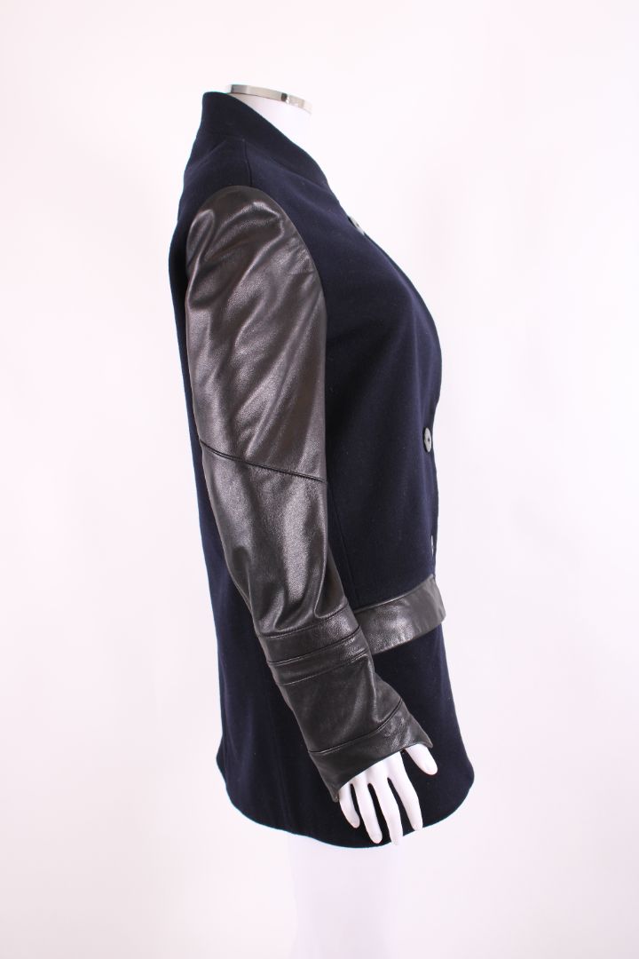 VEDA Leather Sleeve Coat Navy/ Black M