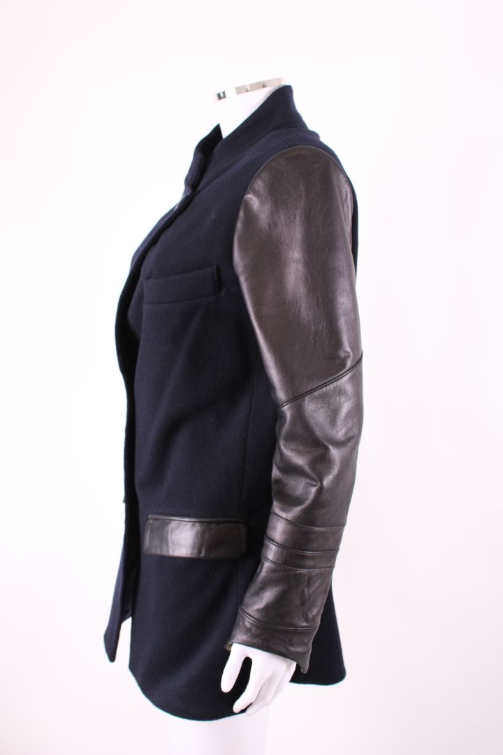 VEDA Leather Sleeve Coat Navy/ Black M