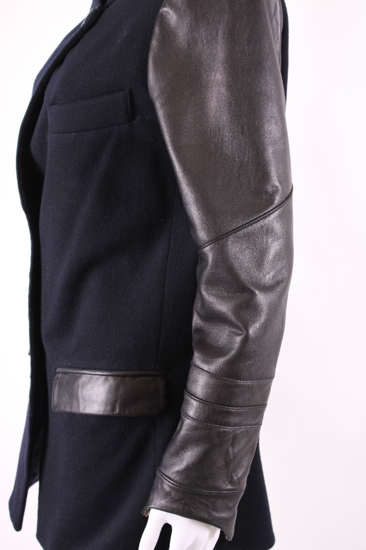 VEDA Leather Sleeve Coat Navy/ Black M