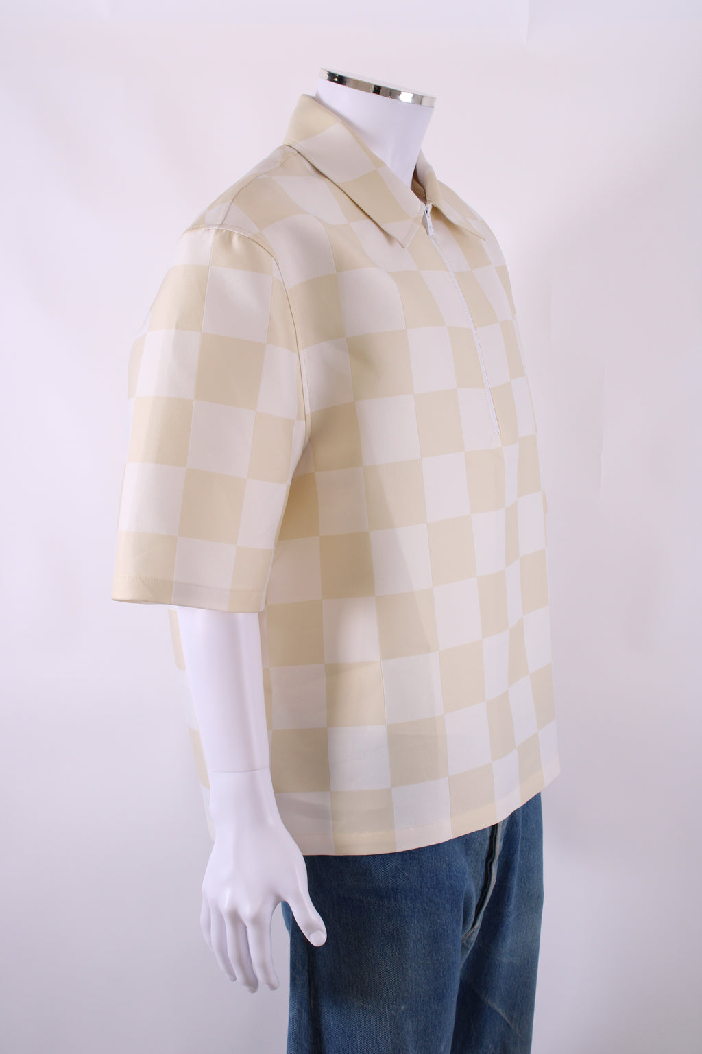 Versace S/S Check Half Zip Top Cream/ White XL