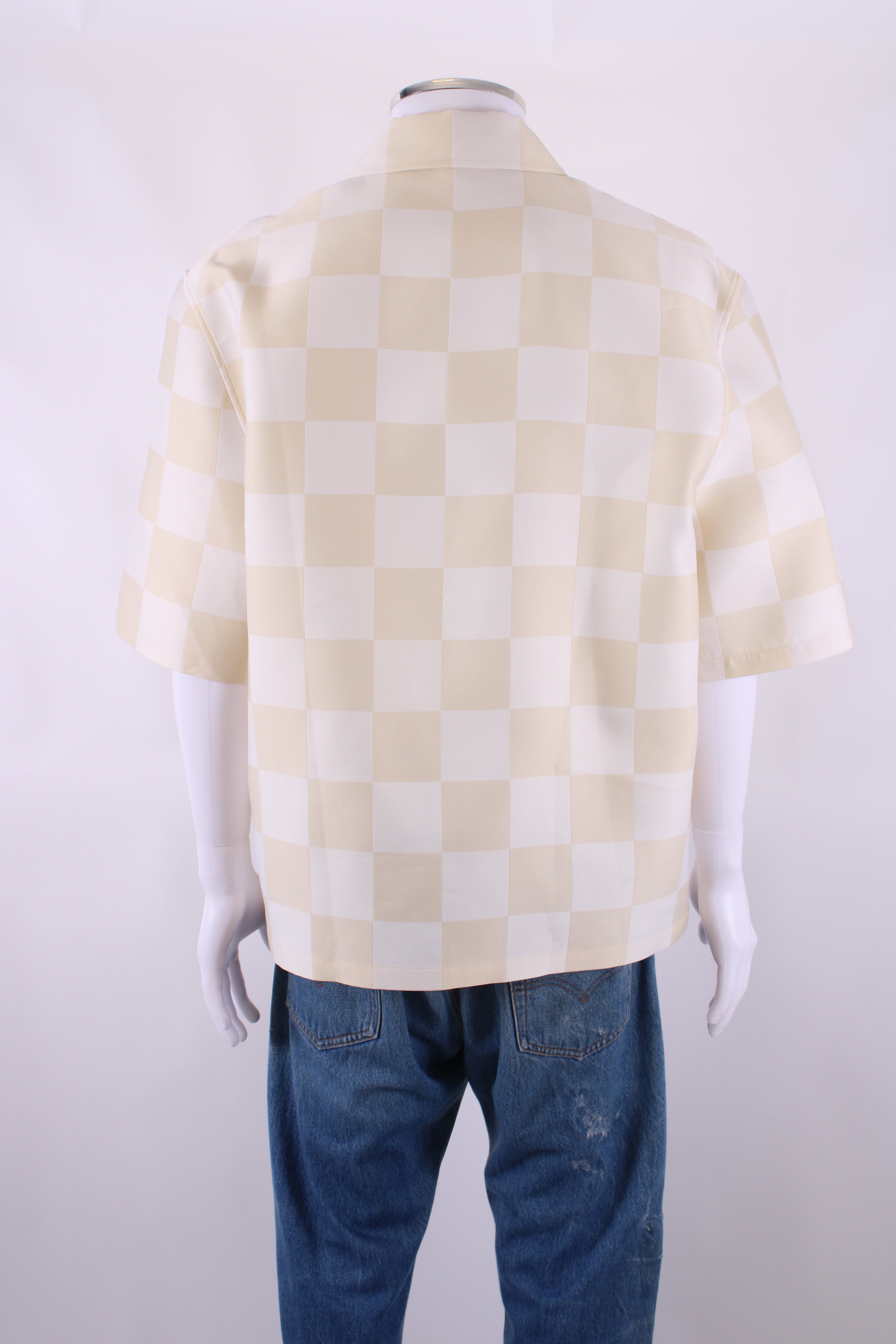 Versace S/S Check Half Zip Top Cream/ White XL