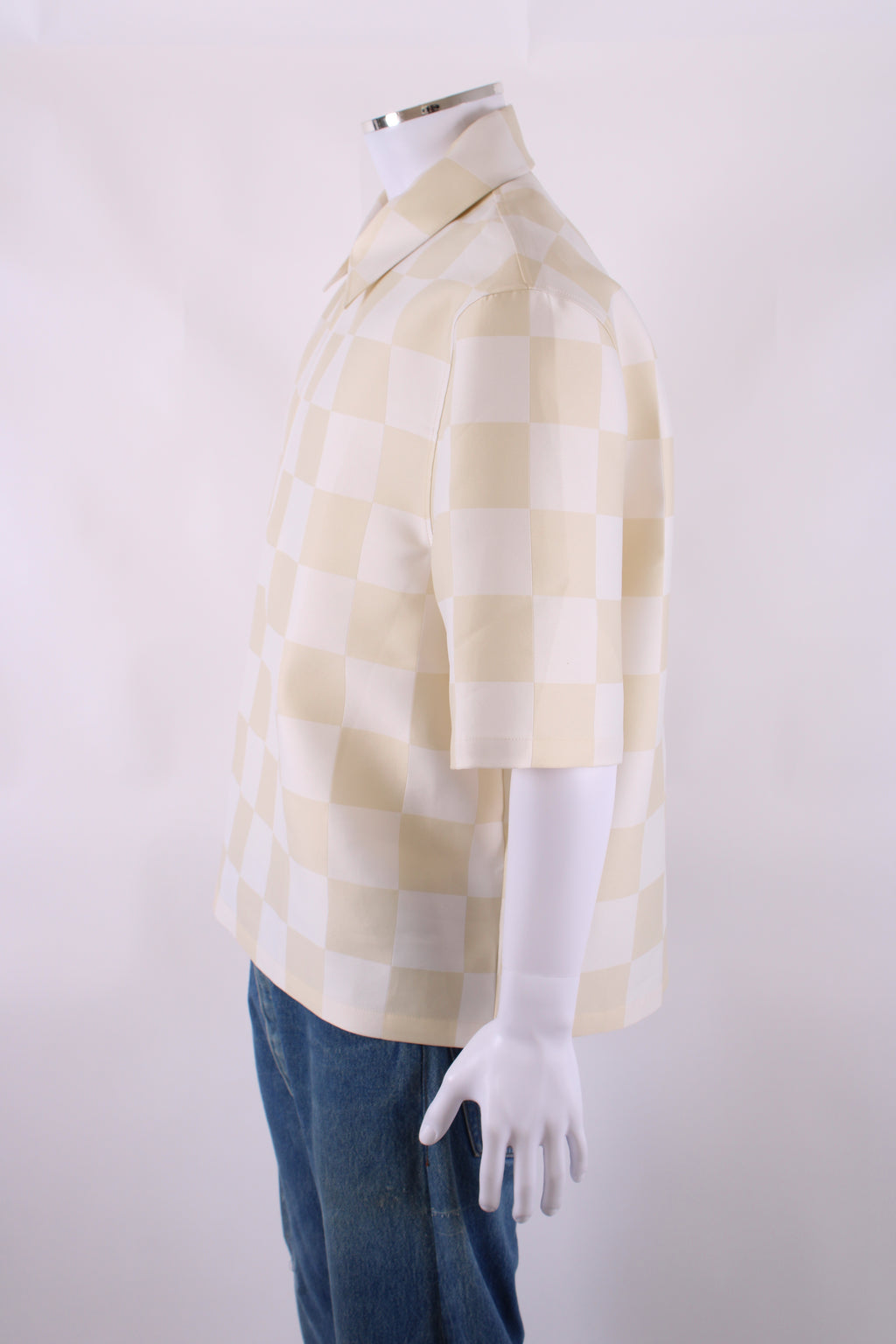 Versace S/S Check Half Zip Top Cream/ White XL