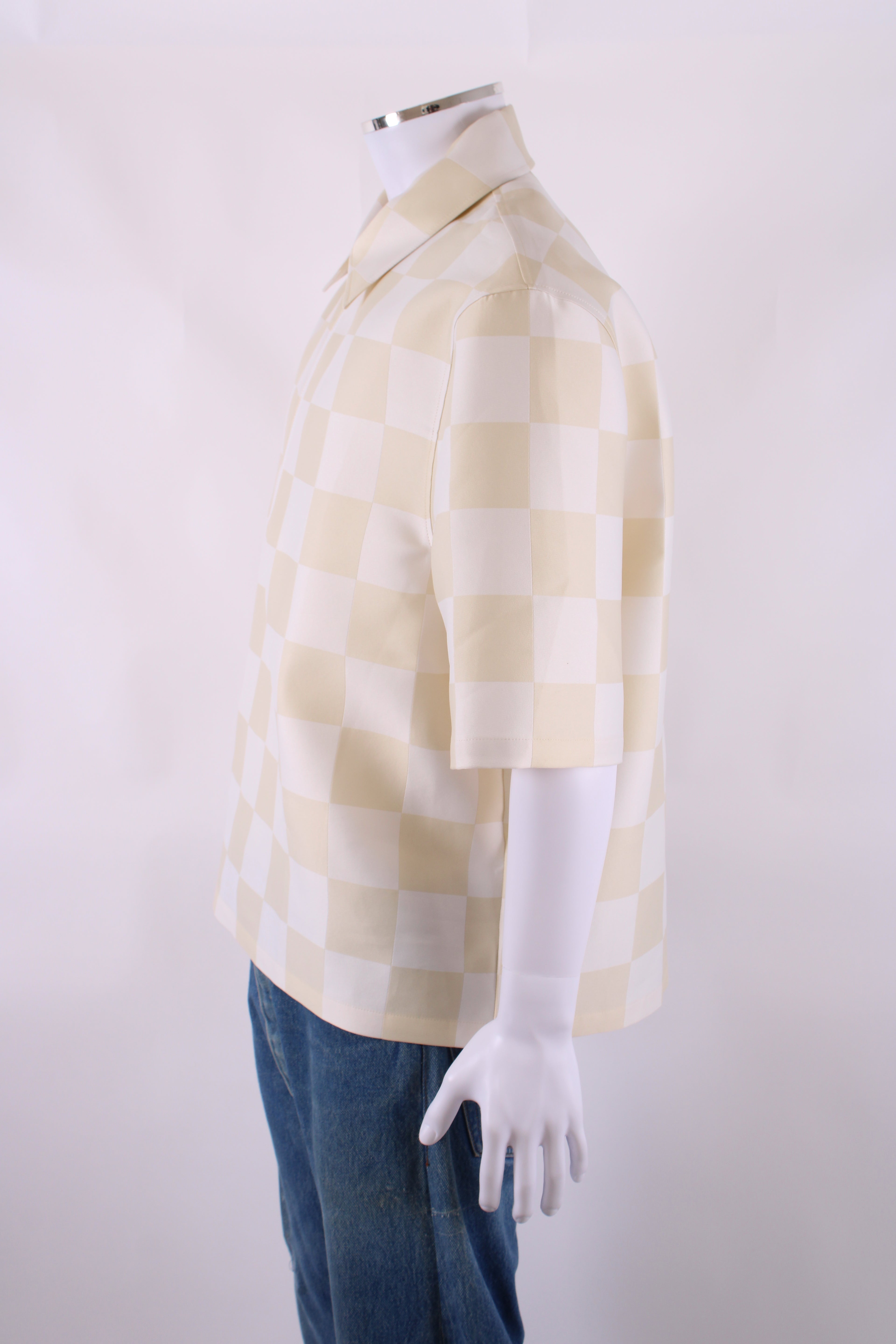 Versace S/S Check Half Zip Top Cream/ White XL