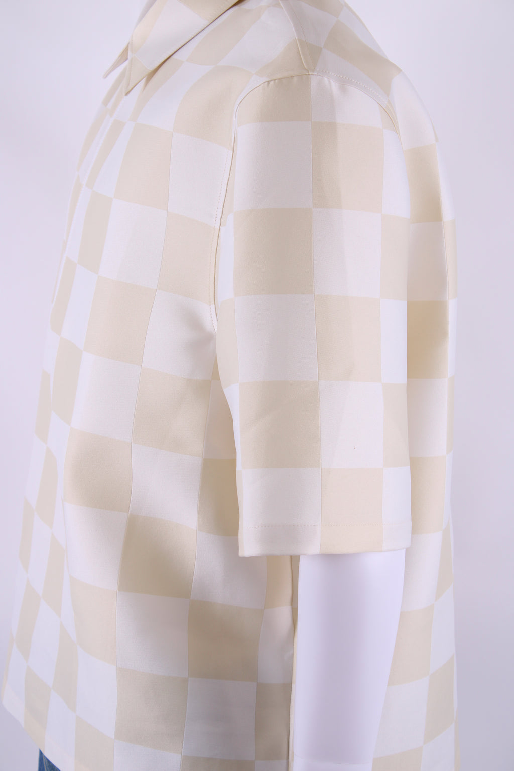 Versace S/S Check Half Zip Top Cream/ White XL