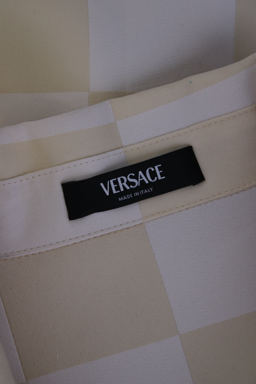 Versace S/S Check Half Zip Top Cream/ White XL