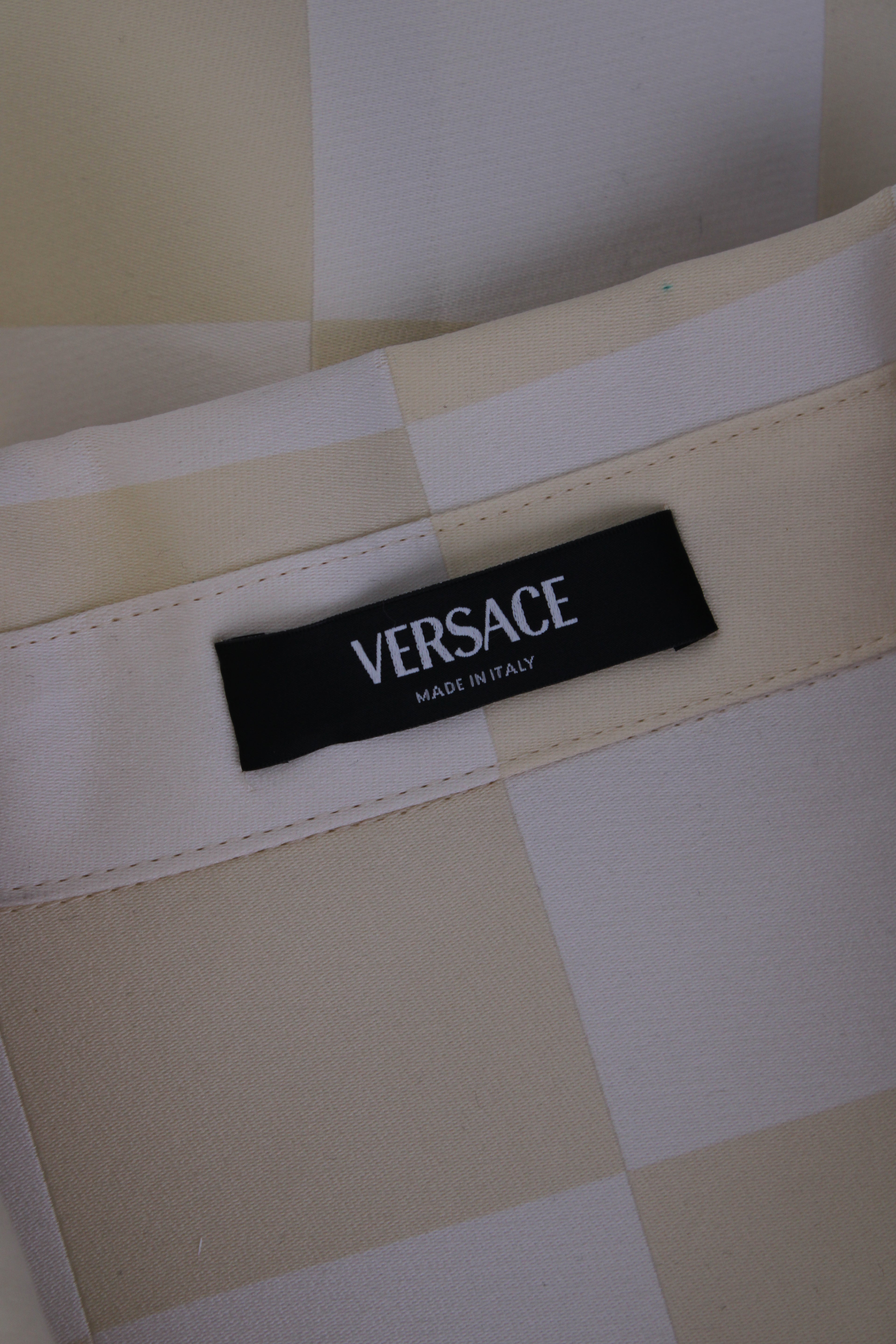 Versace S/S Check Half Zip Top Cream/ White XL