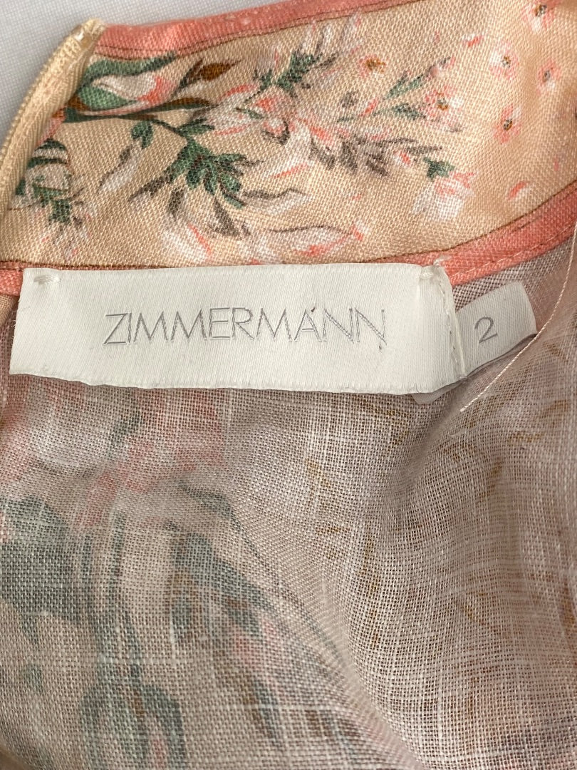 Peach/ Green Zimmerman Floral L/S Dress, S