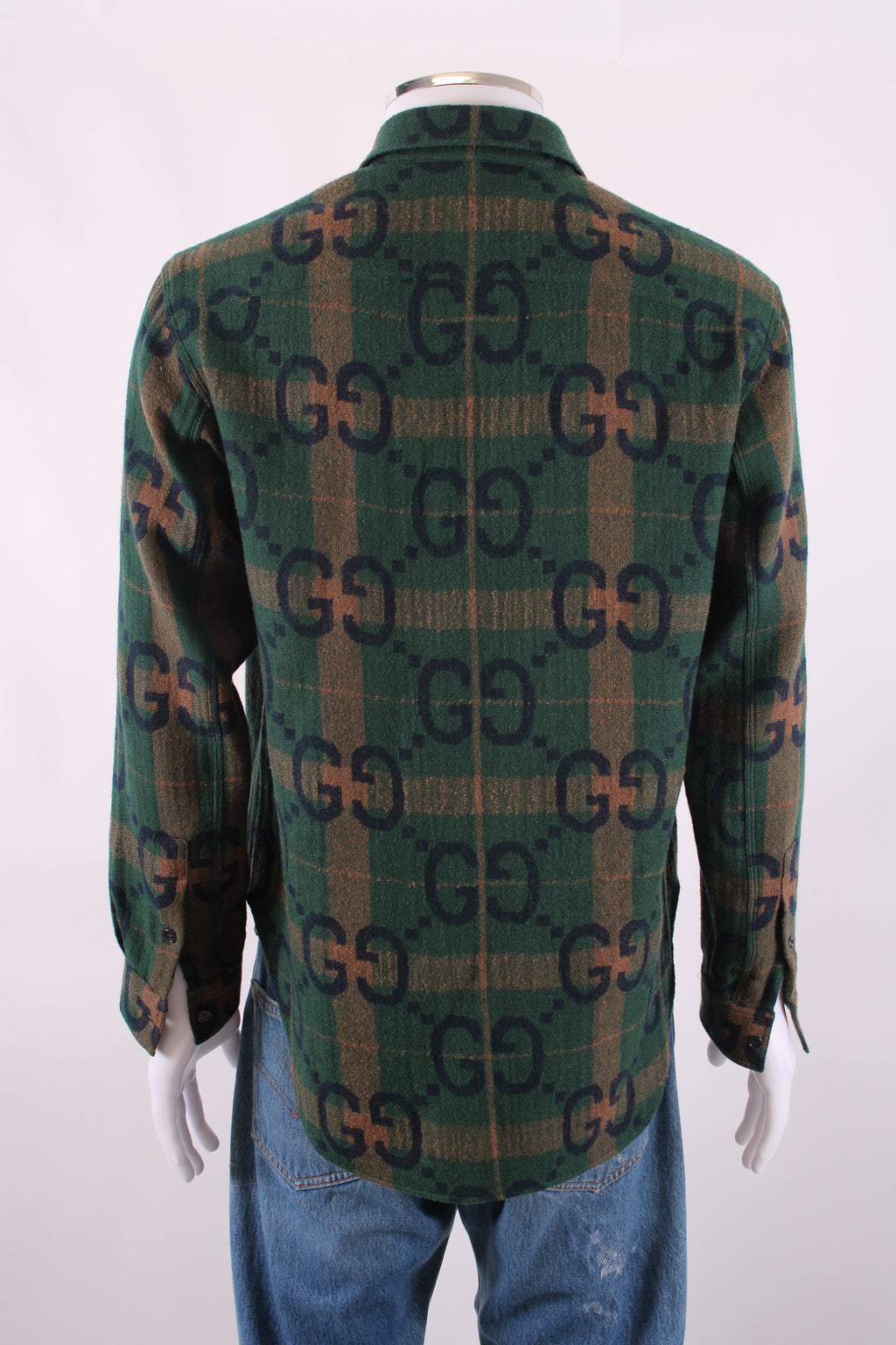 Gucci L/S Check GG Shirt Green/ Brown M