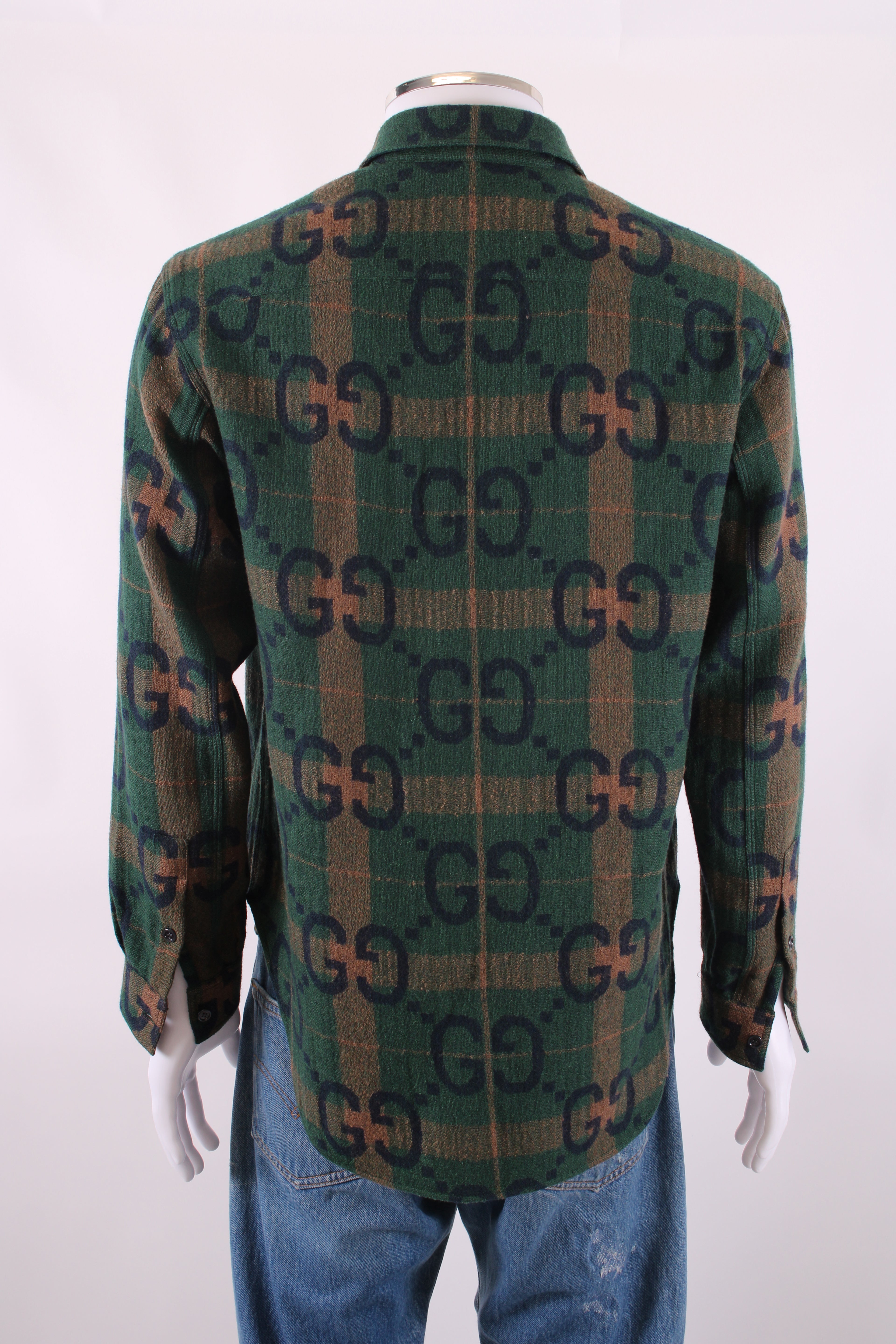 Gucci L/S Check GG Shirt Green/ Brown M