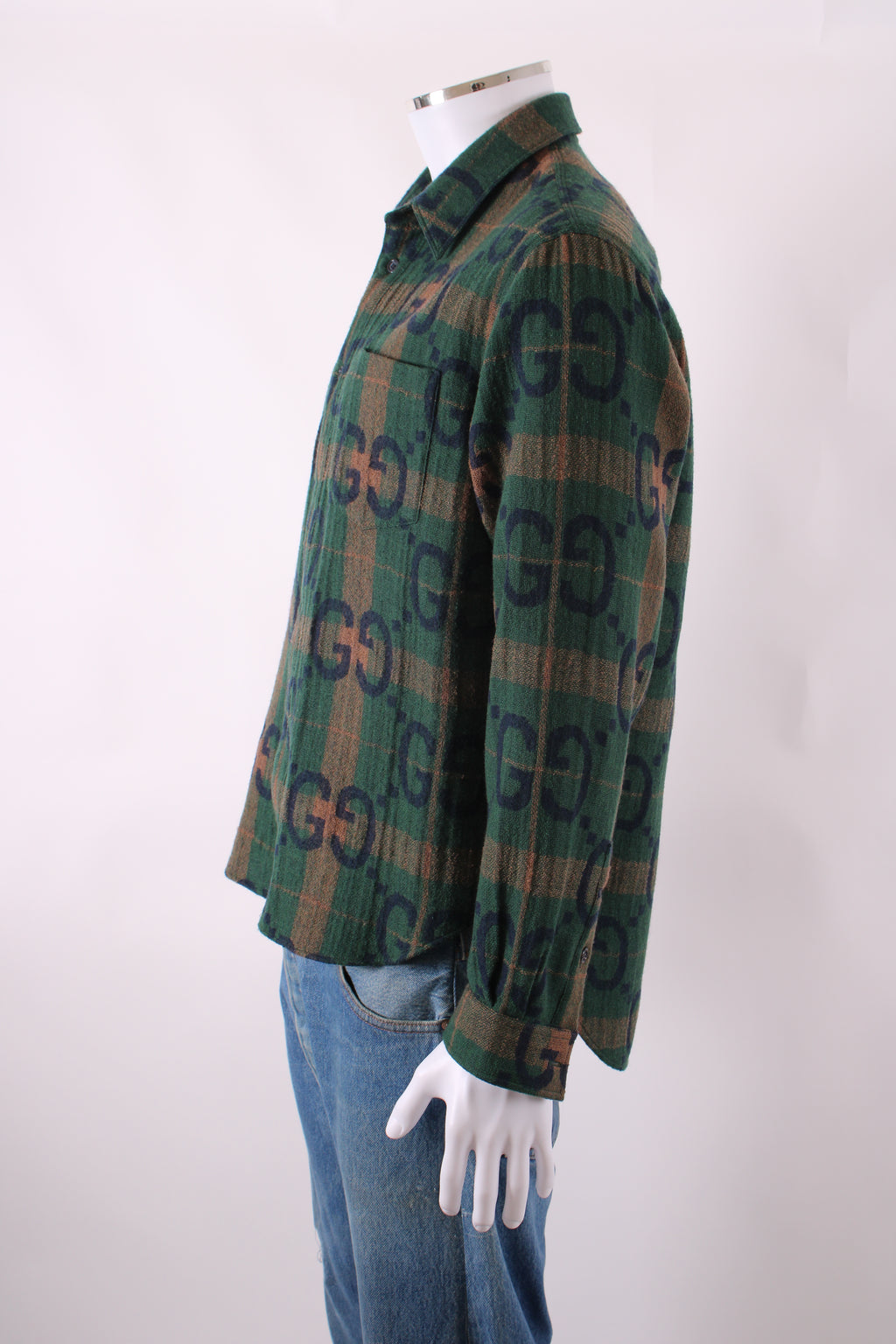 Gucci L/S Check GG Shirt Green/ Brown M