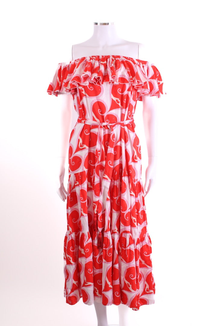 Paolita Heart Print Ruffle Dress Red/ White XS