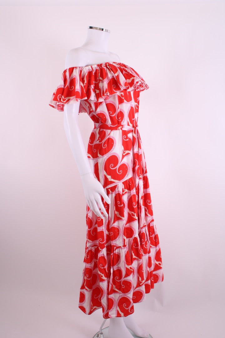 Paolita Heart Print Ruffle Dress Red/ White XS