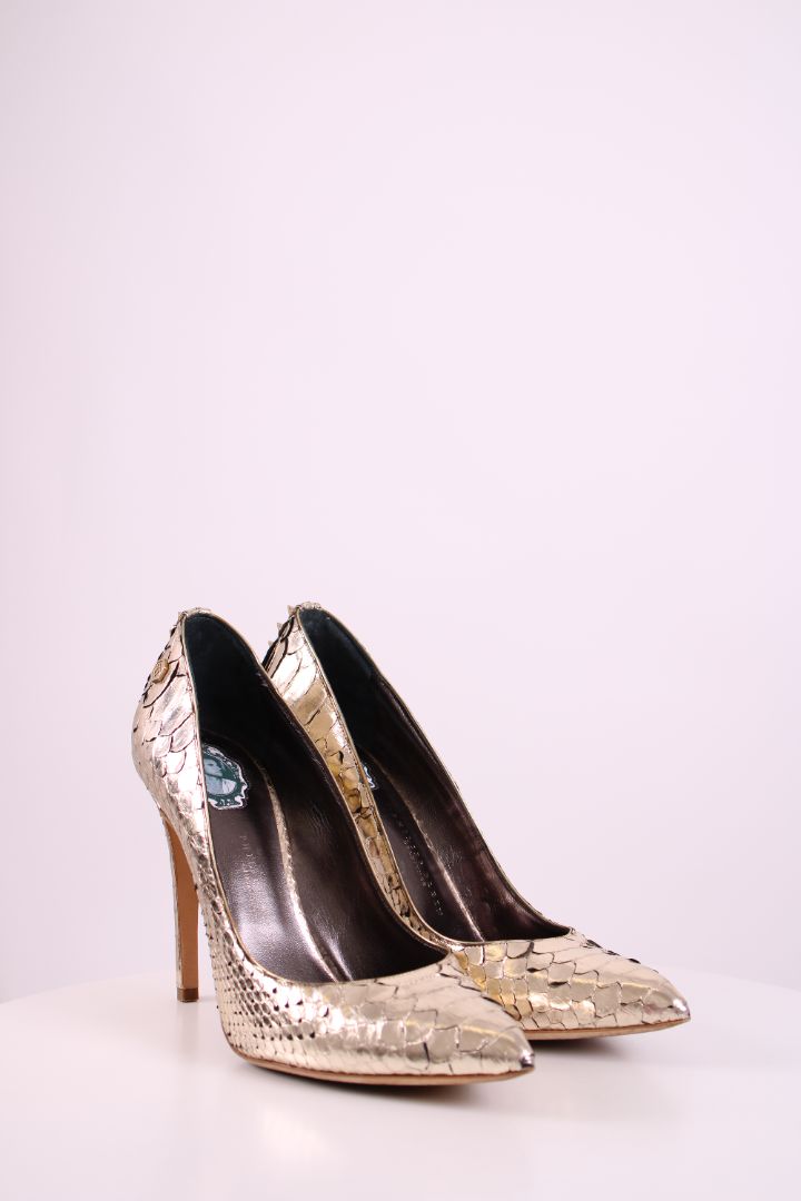 Philip Plein Python Studded Pointed toe heels Gold 39