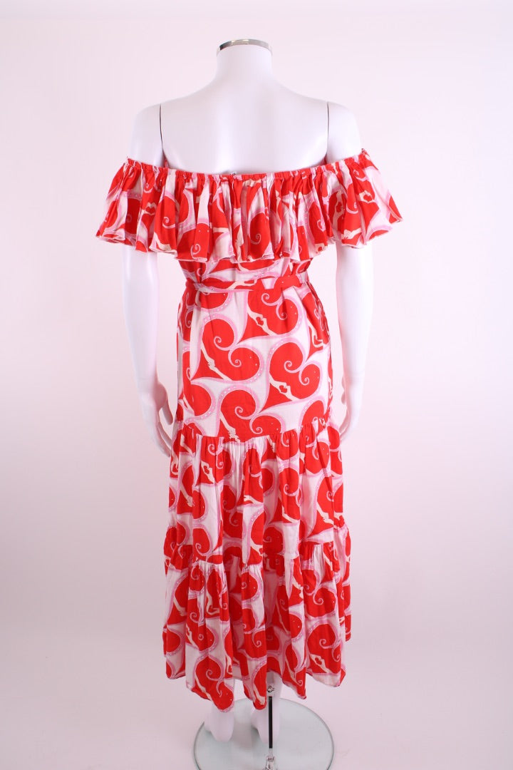Paolita Heart Print Ruffle Dress Red/ White XS