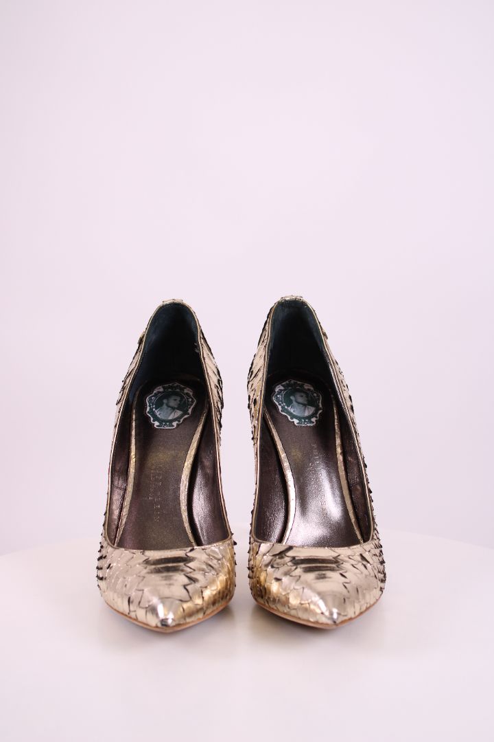 Philip Plein Python Studded Pointed toe heels Gold 39