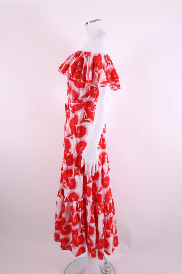 Paolita Heart Print Ruffle Dress Red/ White XS